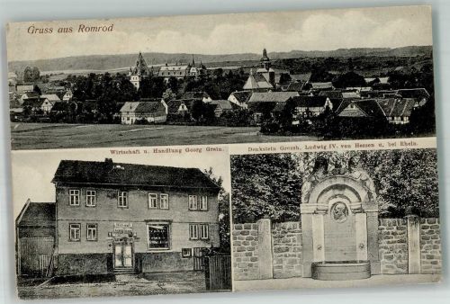 36329 W6326 Romrod Gebrauchsspuren Gasthaus-Handlung Grein Denkstein Grossh. Ludwig IV. von Hessen Leim löst sich