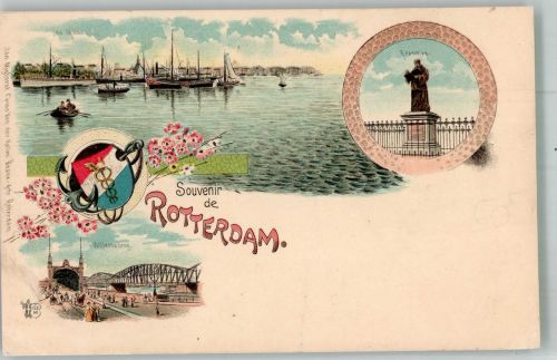3001 Rotterdam 1939 Gebrauchsspuren Denkmal Erasmus Willemsbrrücke Lithographie