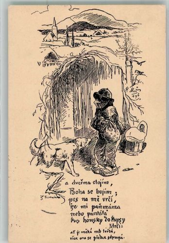 Weihnachten Kind Hund Ales, M. Künstlerkarte