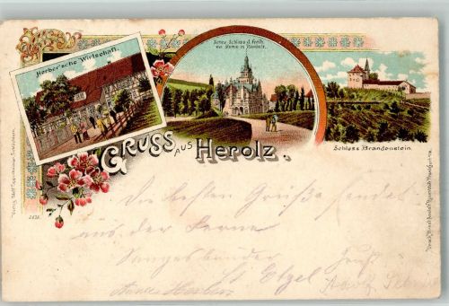 36381 W6490 Herolz 1901 Lithographie Gasthaus Herber Freiherr von Stumm's Neues Schloss Schloss Brandenstein