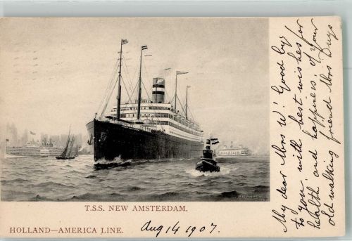 sign. Pansing Fred T.S.S. New Amsterdam Holland America Line Dampfer 1907 Künstlerkarte