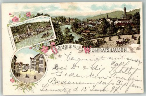 82515 W8190 Wolfratshausen 1897 Lithographie Ortsstrasse Isar Isarflößer