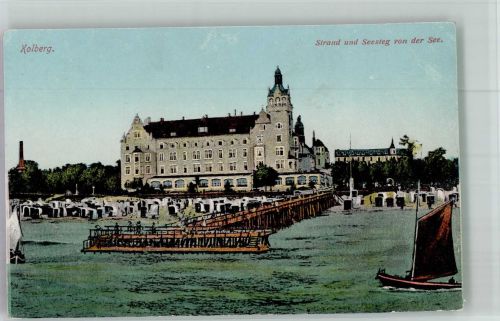 Kolberg Kolobrzeg Foto AK Strand Seesteg