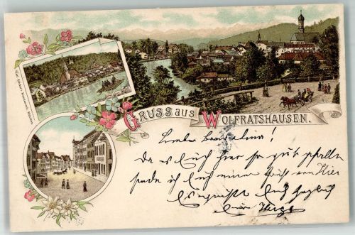 82515 W8190 Wolfratshausen Lithographie Dorfstrasse Isar Isarflößer