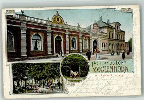 07937 O6570 Zeulenroda 1910 Foto AK Gasthaus Etablissement Pohlands Lokal Konzertgarten 200 jährige Taxuslaube