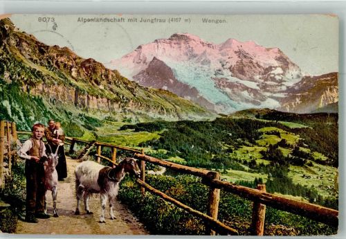 Alpenlandschaft m. Jungfrau Ziege 1910