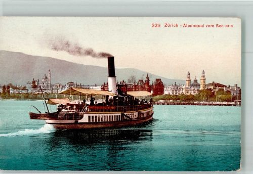 Zürich Schraubendampfer Speer Alpenquai vom See aus Dampfer