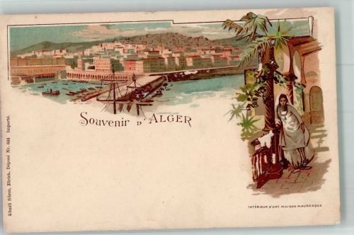 Alger Algier Gebrauchsspuren Lithographie Tracht Hafen