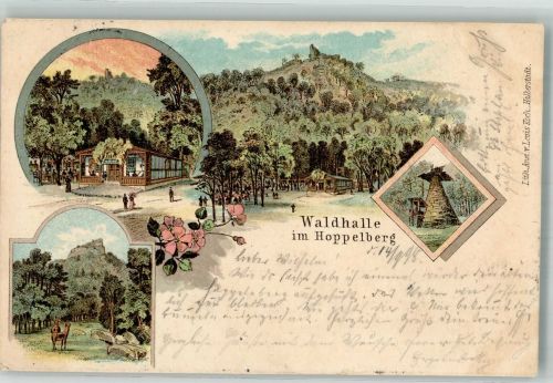 38820 O3600 Halberstadt 1898 Lithographie Im Hoppelberg Gasthaus Waldhalle Aussichtsturm