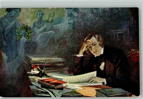 sign. Balestrieri Dichterliebe komponierend Schumann, R. Künstlerkarte