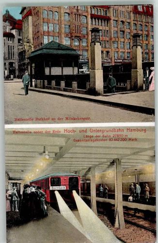 20095 W2000 Hamburg Foto AK Haltestelle Barkhof a. d. Mönckeberstrasse Haltestelle Hoch- und Untergrundbahn