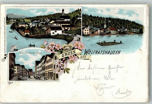82515 W8190 Wolfratshausen 1902 Lithographie Isar Isarflösser Hauptstrasse