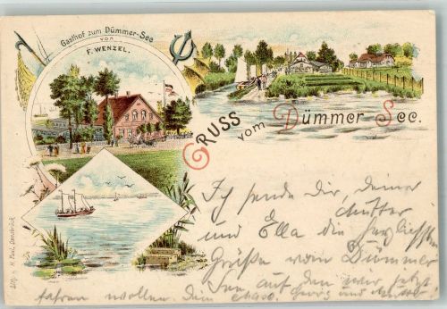 49448 W2844 Lemförde 1897 Gebrauchsspuren Lithographie Dümmer-See Gasthaus zum Dümmer See