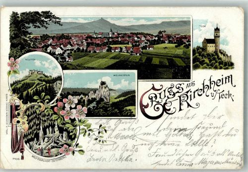 73230 W7312 Kirchheim unter Teck 1903 Gebrauchsspuren Lithographie Burg Teck Wolfstein Neuffen Wielandsstein