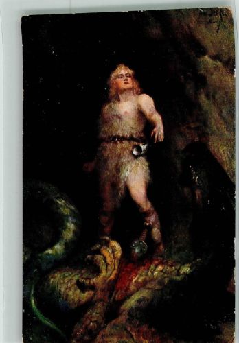 sign. Leeke Ferdinand Siegfried H K Co u. M Bild 13 Nibelungensage Künstlerkarte