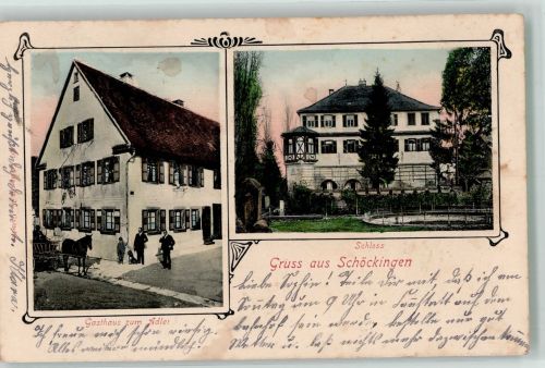 71254 W7257 Schöckingen 1905 - Das Schloss Gasthaus zum Adler Fuhrwerk Hund