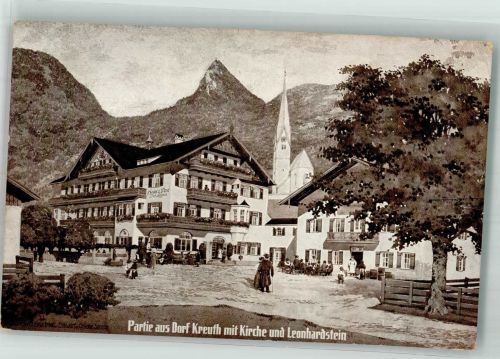 83700 W8185 Kreuth b Tegernsee 1913 - Dorf Kreuth Hotel zur Post Kirche Leonhardstein