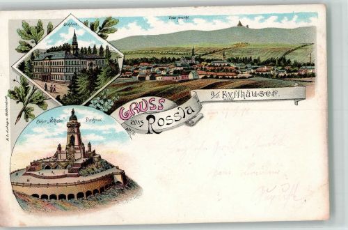 06536 O4710 Roßla 1908 Lithographie Schloss Kaiser Wilhelm-Denkmal