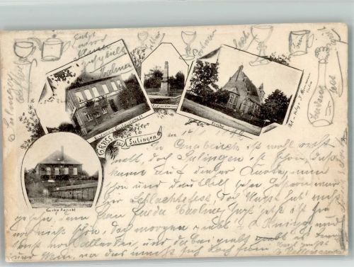 27232 W2838 Sulingen 1897 Gebrauchsspuren Gasthaus Nordmeier Garten Kirche Kriegerdenkmal
