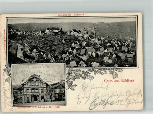 72218 W7277 Wildberg , Württ 1902 Gebrauchsspuren Schwarzwald-Bräuhaus Heugle Stauchungen