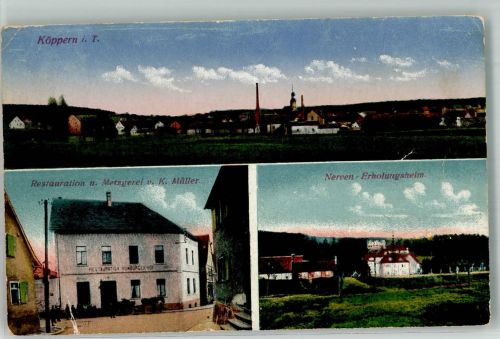 61381 W6382 Köppern , Taunus 1919 Gebrauchsspuren Gasthaus Müller Nervenheilanstalt Kl. Stauchung
