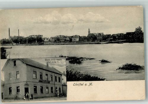 65795 W6234 Okriftel Gebrauchsspuren Die Mosel Frachtkahn Gasthaus zum Schwanen