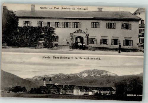 83671 W8174 Benediktbeuern Foto AK Kloster Benediktbeuern Benediktenwand Gasthaus zur Post Karte um 1910