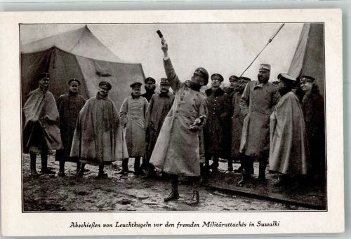 Suwalken Suwalki Abschießen von Leuchtkugeln vor den fremden Militärattaches WK I Verlag Imberg & Lefson 192 Östlicher Kriegsschauplatz