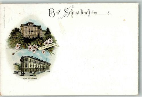 65307 W6208 Bad Schwalbach Gebrauchsspuren Lithographie Hotel Allee-Saal Villa Grebert