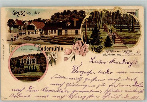 37176 W3412 Nörten-Hardenberg 1898 Gebrauchsspuren Lithographie Gasthaus zum Rodetal Schloss Lösserk Bahnpost Hannover