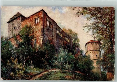 Cheb Eger sign. Kirnig, Alois Burgruine in Eger Nr. 13 mit Vignette Bund der Deutschen in Böhmen 1910 Künstlerkarte