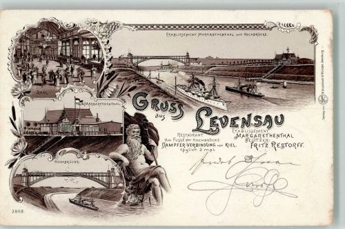 24161 W2303 Levensau 1898 Lithographie Etablissement Margarethenthal Saal Hochbbrücke Neptun