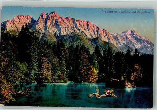 W8104 Grainau Im Badersee mit Zugspitze Nixe 1918