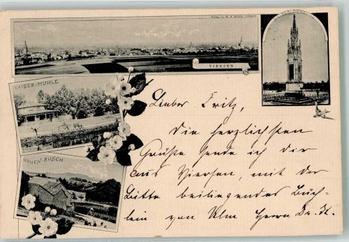 41747 W4060 Viersen Lithographie Verläufer Druck um 1890 Kaiserdenkmal Hohen-Busch Kaiser Mühle