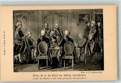 sign. Chodowiecki Daniel Zieten an d. Tafel d. Königs eingeschlafen Adel Friedrich der Große Künstlerkarte