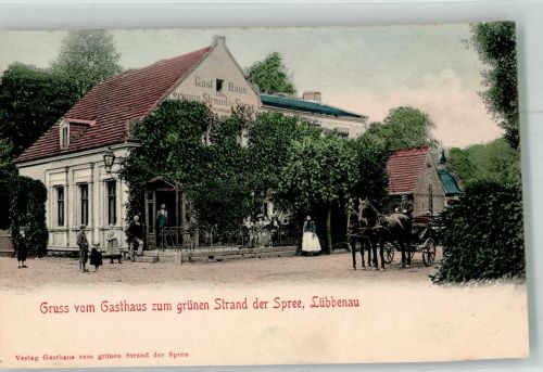 03222 O7543 Lübbenau Foto AK Gasthaus zum grünen Strand der Spree
