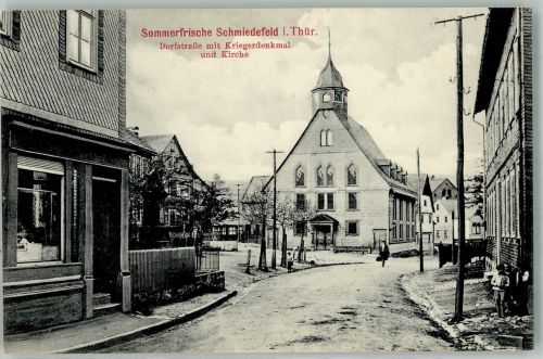 98711 O6315 Schmiedefeld am Rennsteig - Dorfstrasse Kriegerdenkmal Dorfkirche