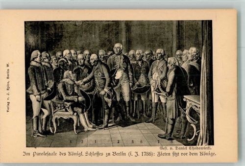 O1510 Potsdam sign. Chodowiecki Daniel Parolesaal d. königl. Schlosses Zieten sitzt Adel Friedrich der Große Künstlerkarte