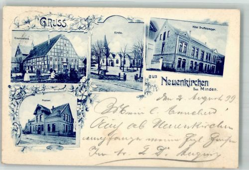 33397 W4835 Neuenkirchen , Kr Wiedenbrück 1899 - Krankenhaus Postamt Hotel Druffelsmeyer Dorfkirche