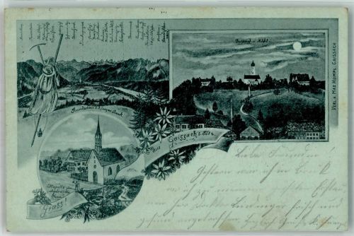 83674 W8178 Gaißach , Oberbay 1898 Mondschein Alpen Wanderutensilien Kapelle