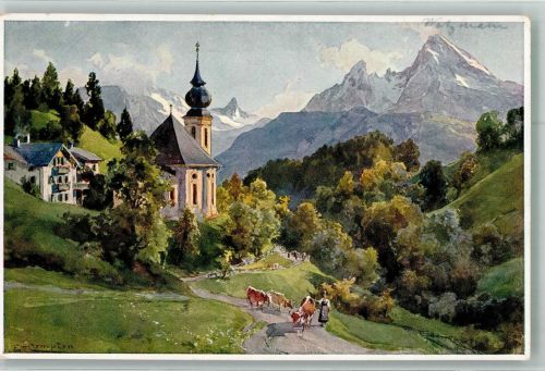 W8240 Maria Gern Wallfahrtskirche mit Watzmann Verlag Eugen Richter Nr. 35 Compton, T. Künstlerkarte