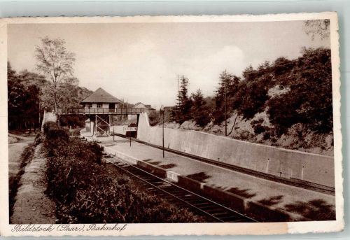 66299 W6605 Bildstock , Saar Foto AK Bahnhof Bahnsteig