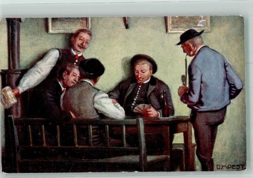 Ceske Budejovice Budweis sign. Moest Männer in Tracht beim Kartenspeil im Gasthaus Nr. 28 Bund der Deutschen in Böhmen Künstlerkarte