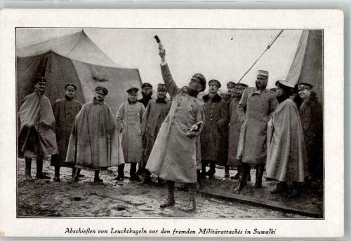 Suwalken Suwalki Abschießen von Leuchtkugeln vor den fremden Militärattaches WK I Verlag Imberg & Lefson 192 Östlicher Kriegsschauplatz