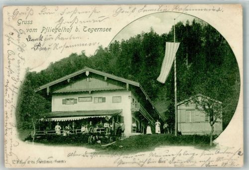 83684 W8180 Tegernsee 1900 - Gasthaus Pfliegelhof Fahnenmast Fahne Gasthausstempel
