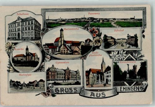 89584 W7930 Ehingen Donau 1918 - Marienkirche Marktplatz Gymnasium Stadtkirche Bahnhof
