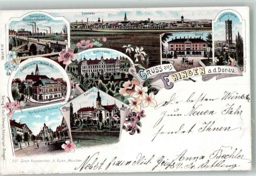 89584 W7930 Ehingen Donau 1898 Lithographie Marktplatz Rathaus Convict Gymnasium Bahnhof Aussichtsturm