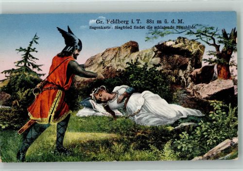W6384 Schmitten , Taunus Siegfried findet die schlafende Brunhilde am Großen Feldberg Nibelungensage Künstlerkarte