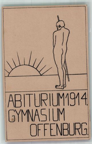 77652 W7600 Offenburg 1914 Künstlerkarte Studentika Abiturium 1914 Gymnasium Offenburg Pennälerkarte