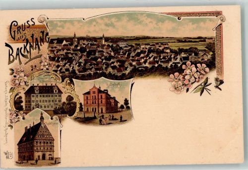 71522 W7150 Backnang Lithographie Kgl. Amtsgericht Ratrhaus Bahnhof Verlag Ottmar Zieher